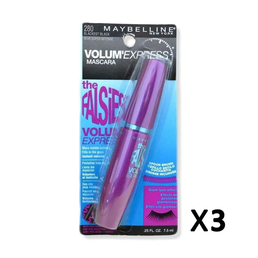 3x Maybelline The Falsies Volum' Express Mascara 280 Blackest Black 7.5ml