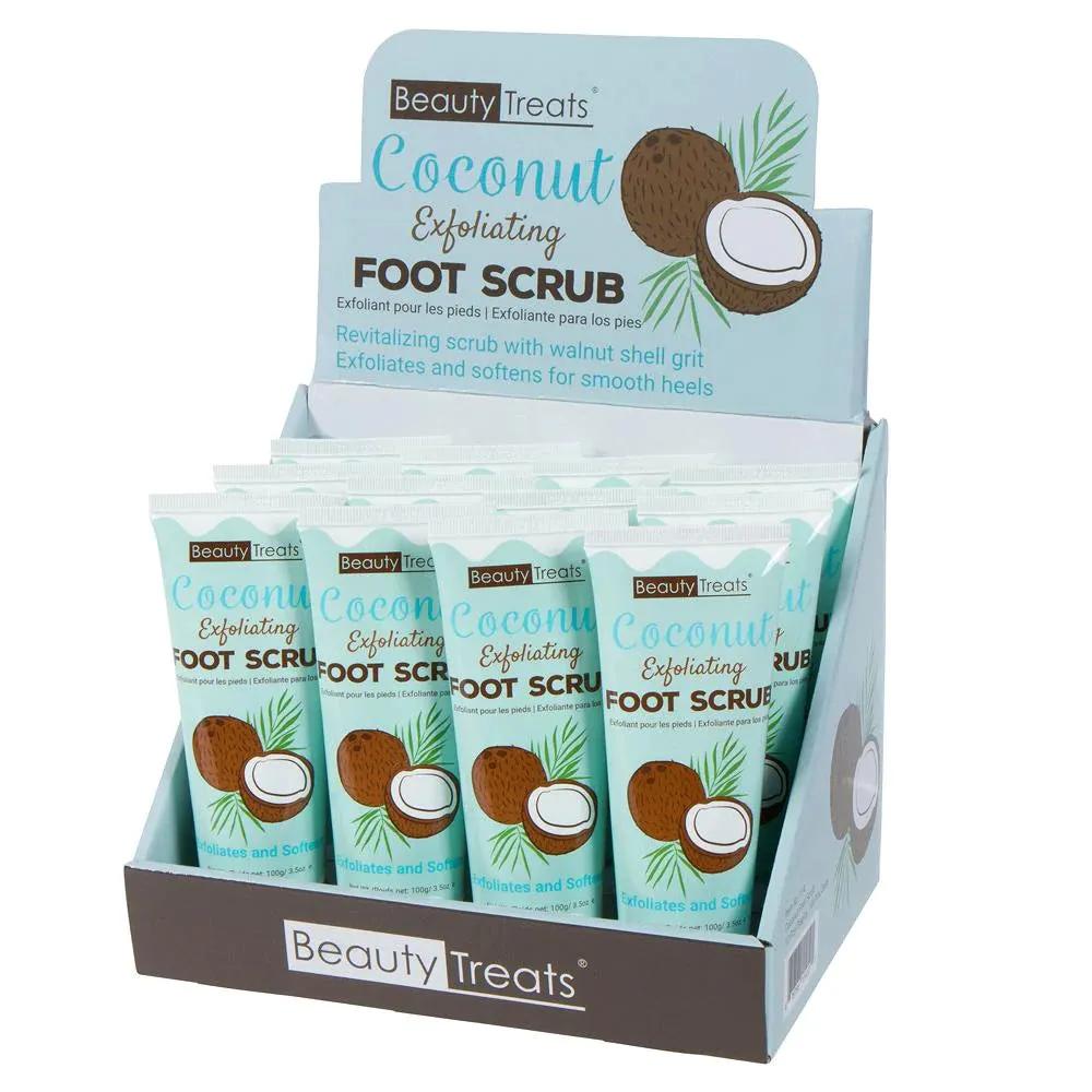 BEAUTY TREATS - COCONUT EXFOLIATING FOOT SCRUB DISPLAY - 12 PCS