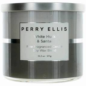 Perry Ellis Soy Wax Blend 3 Wick Candle - Fine Fragranced White Musk & Santal, 14.5 oz