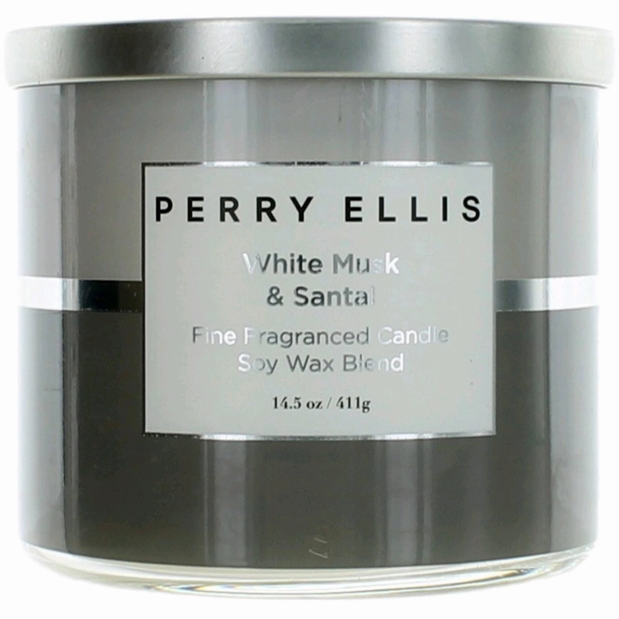 Perry Ellis Soy Wax Blend 3 Wick Candle - Fine Fragranced White Musk & Santal, 14.5 oz